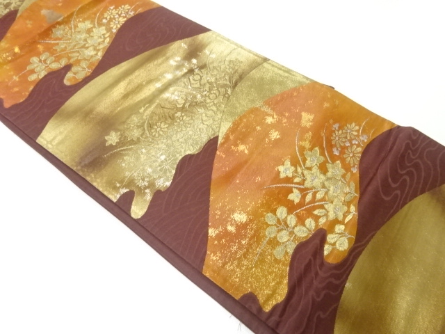 JAPANESE KIMONO / ANTIQUE FUKURO OBI / SILK / WOVEN FLORAL PLANTS
